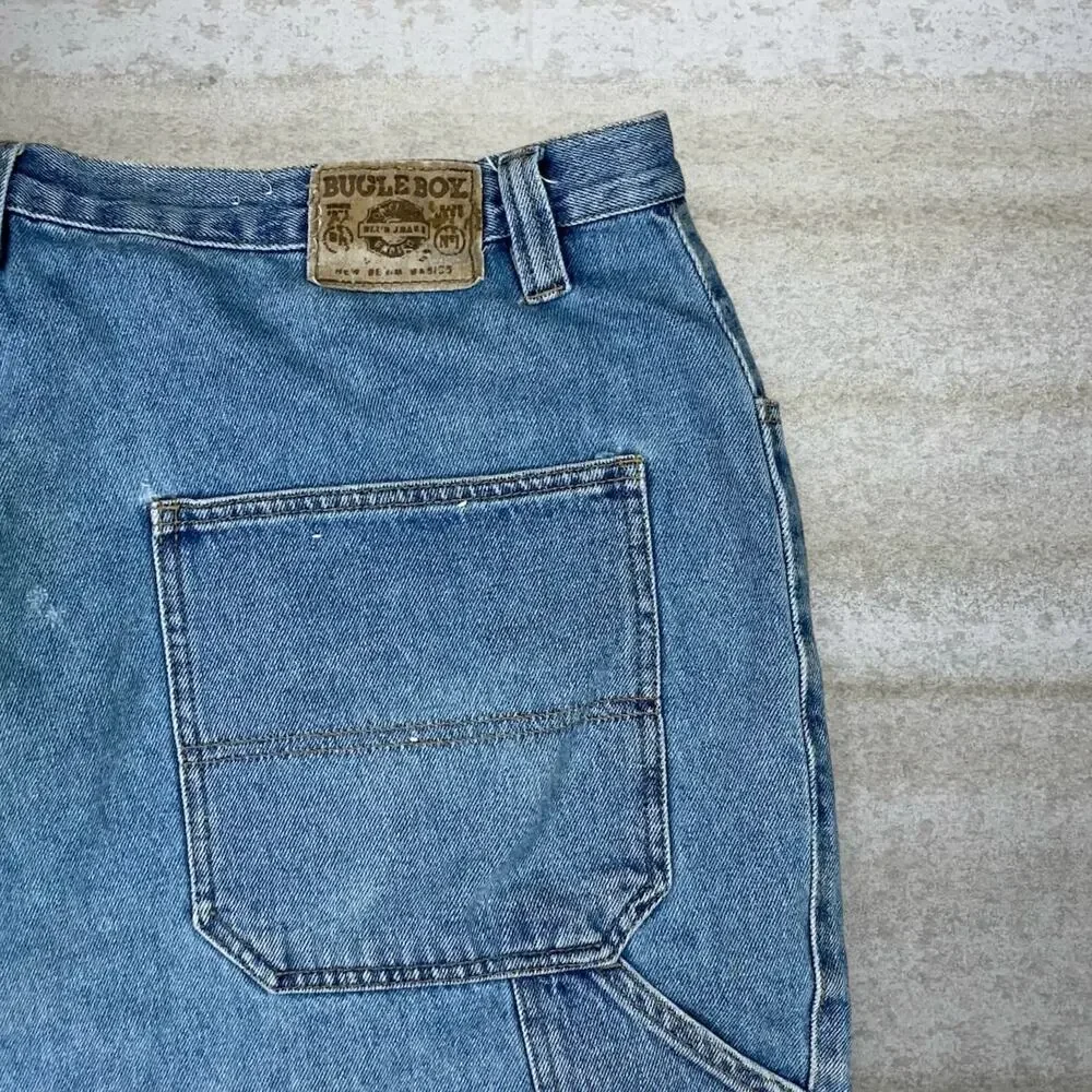 Vintage 90s Bugle Boy Carpenter Jean Shorts 42x13 Light Wash Denim 13